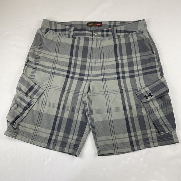 Under Armour Cargo Shorts Men’s 40 Nylon Plaid Mesh Pockets Hike Outdoors - Picture 1 of 11